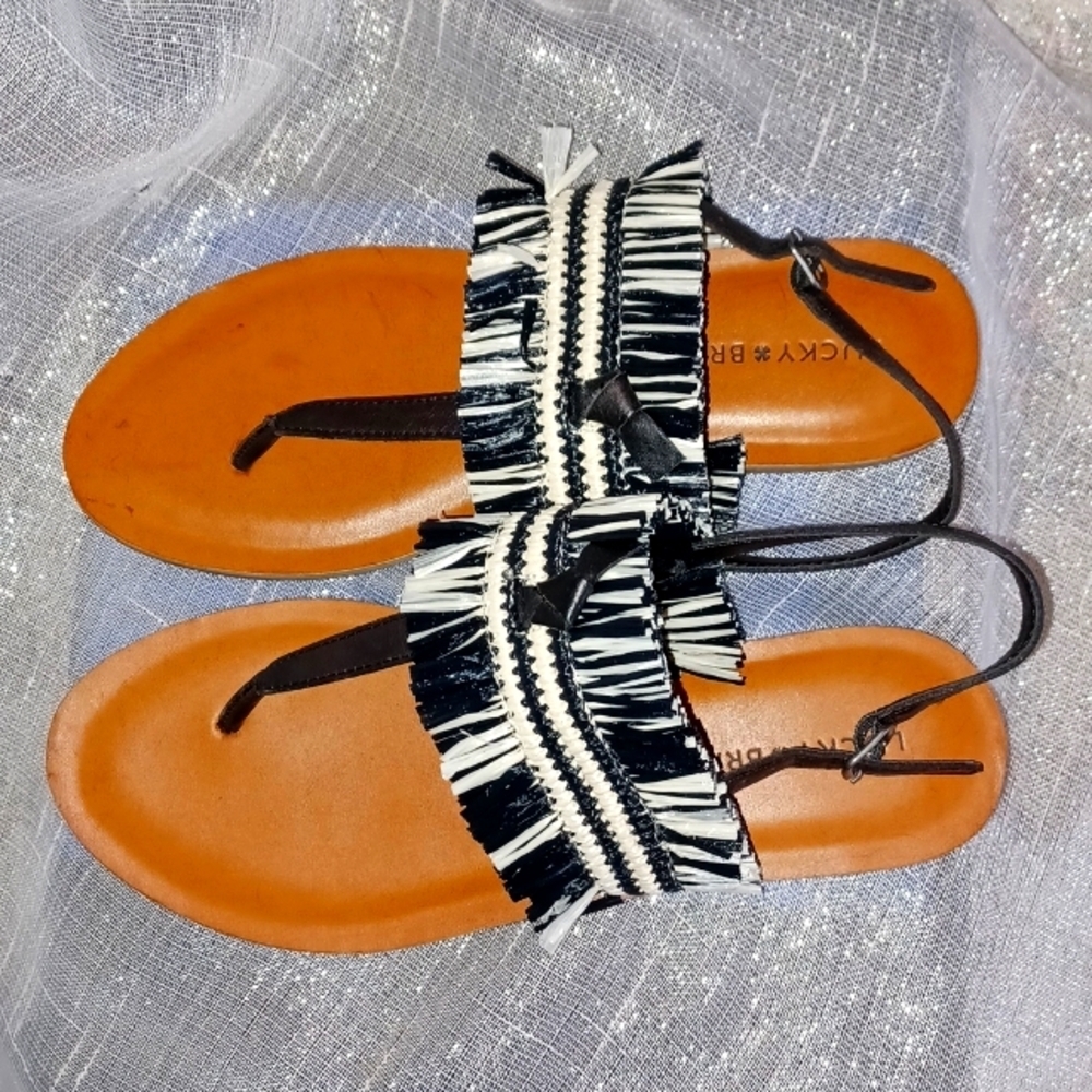 Lucky Brand Bohemian Tassel Sandals Womens 7.5 Ethnic Festival Shoes NEW